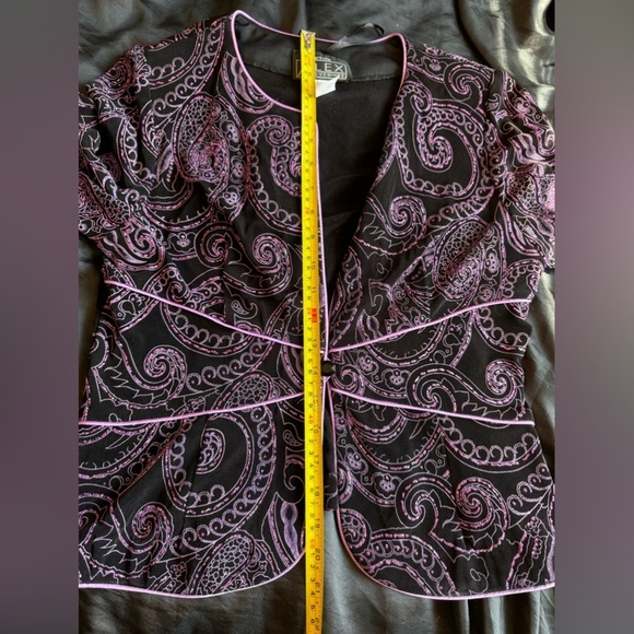 Alex Evenings Pink And Black Sparkly Paisley Cardigan Dressy Blazer LP NWT - Picture 9 of 11